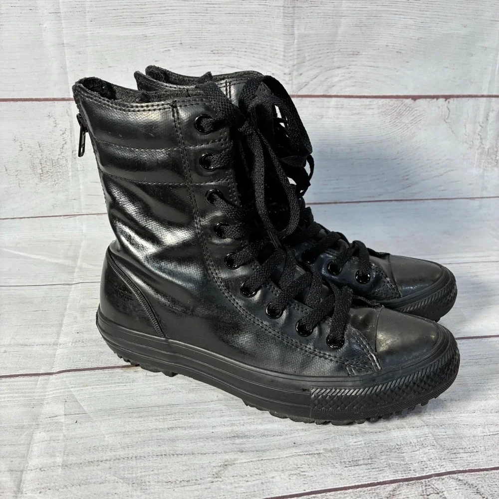 Converse Chuck Taylor All Star Hi-Rise Boot Black Rubber Zip 549591C‎ Womens 6